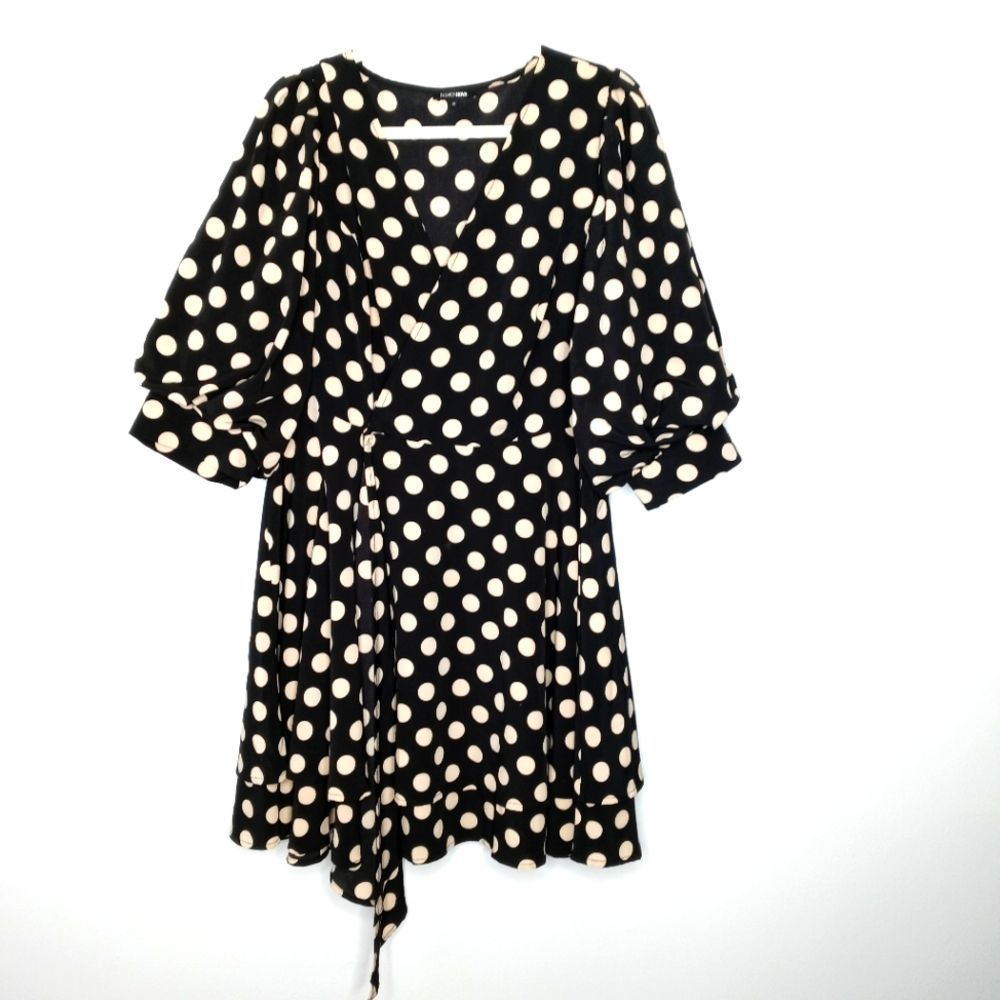 Fashion Nova Black and Cream Polka Dot Dress